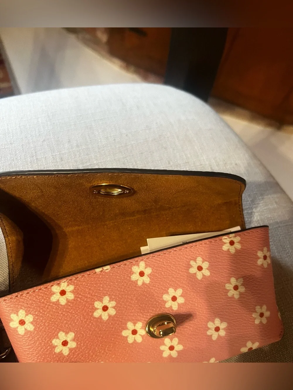 Coach Pink Floral Sunglass Case with Gold Clip